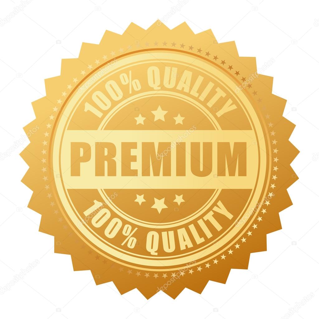 Premium quality gold label isolated on white background