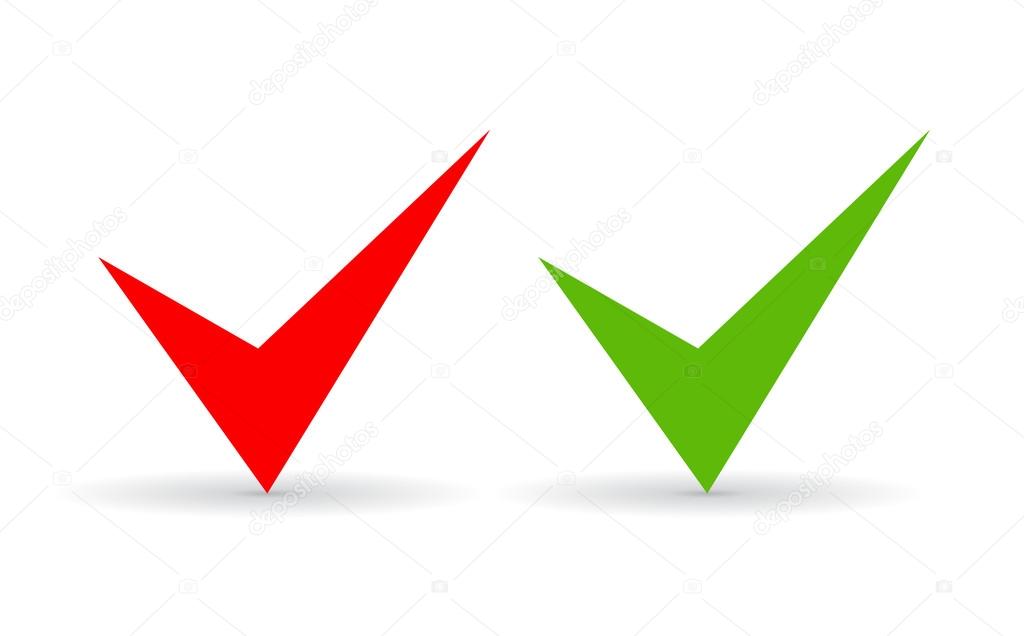 Green and red ticks set vector illustration isolated on white background