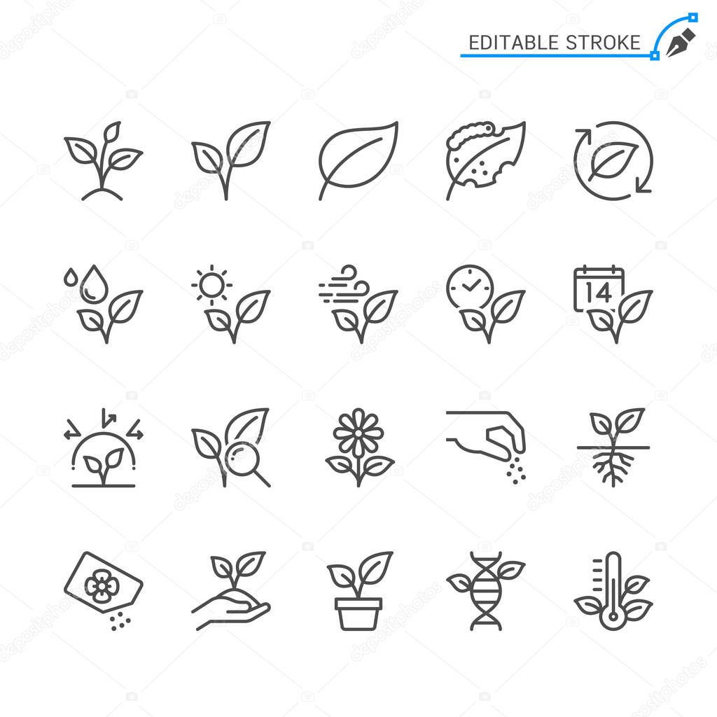 Plant line icons. Editable stroke. Pixel perfect.