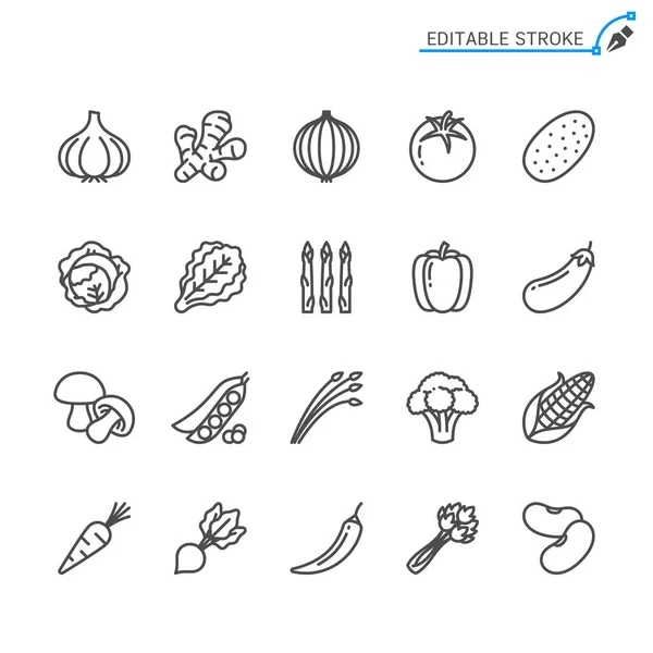 Gemüselinie Symbole Essbarer Schlaganfall Pixel Perfekt — Stockvektor