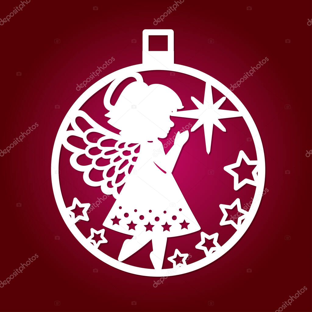 Template for laser cutting. Christmas decorations. Angel with a star. Vector