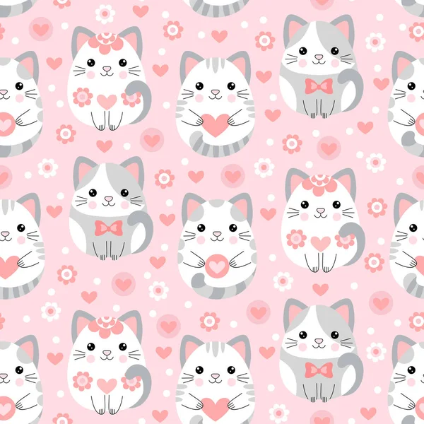 Seamless Pattern Cute Cats Pink Background Design Fabrics Wallpapers Backgrounds — Stock Vector