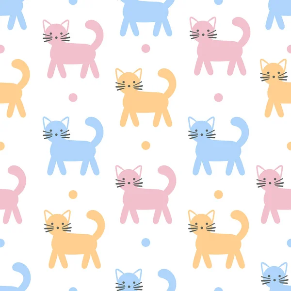 Seamless pattern with cartoon, cute cats. Vector — Stock Vector