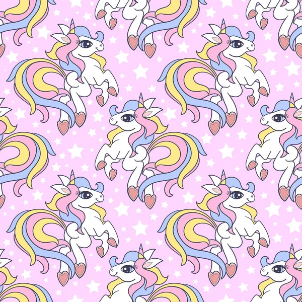 Naadloos patroon met eenhoorns op een roze achtergrond. Vector — Stockvector