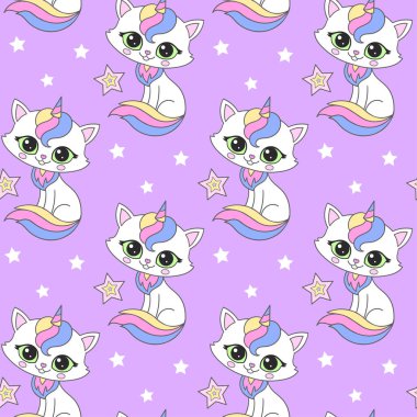 Tekboynuzlu kedilerde kusursuz desen. Vektör