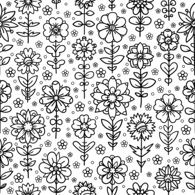 Kusursuz çiçek desenleri. Siyah beyaz çizimler. Vektör