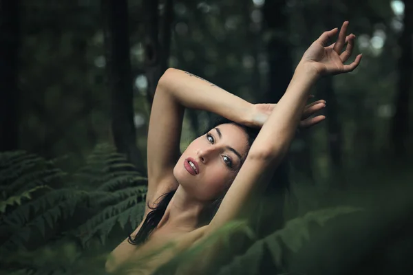 Woman posing among ferns — Stock Photo, Image