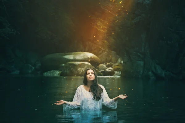 Water nymph among forest spirits — Stock Photo, Image