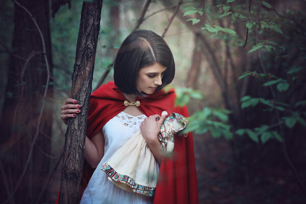 Beautiful woman lost in the wood