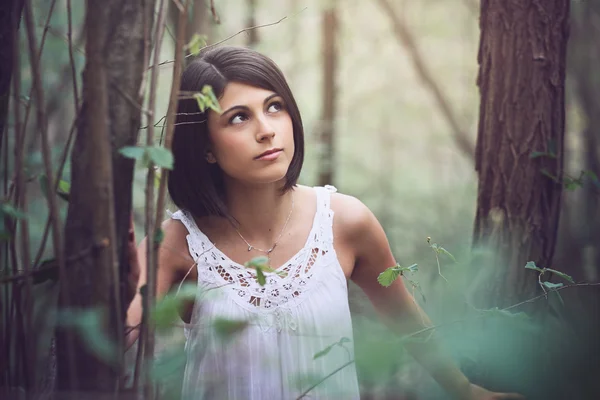 Beautiful woman portrait in the wood — Stock Photo, Image