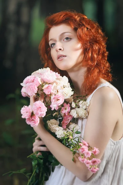 Romantic portrait of a beautiful redhead woman — Stock Photo, Image