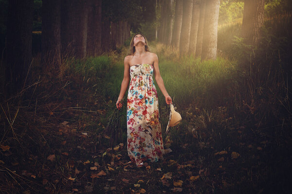 Beautiful woman with eyes to the sky .Soft light manipulation