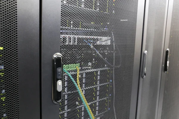 Electronic lock on server rack in data center. Server room, computer network security