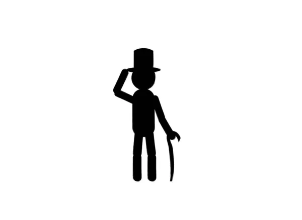 Silhouette Man Cane Hat White Background — Stock Vector