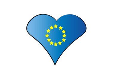 Beyaz arkaplan ve vektör illüstrasyonunda çizilmiş kalp şeklinde AB bayrağı