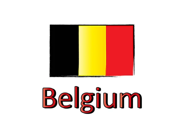 Drawn Flag Belgium Lettering Belgium Vector Illustration — Stock Vector