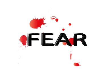 Beyaz arkaplanda kelime korkusu ve kırmızı damlalar, vektör illüstrasyonu