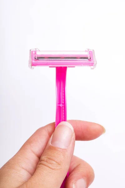 Pink Razor Hand White Background — Stock Photo, Image