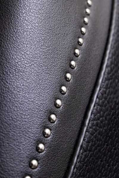 Cuir Noir Avec Rivets Métalliques Fermer — Photo