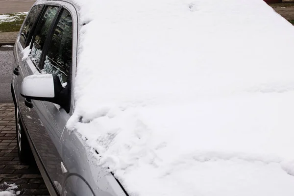 Muita Neve Capô Carro — Fotografia de Stock