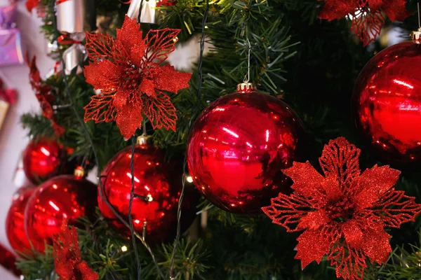 Red White Toys Christmas Tree Close — Stock Photo, Image