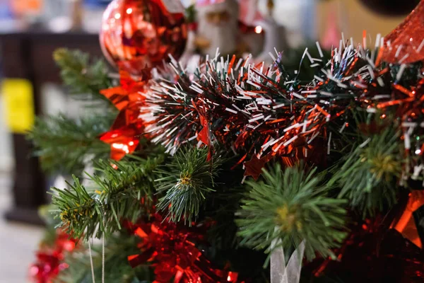 Red White Toys Christmas Tree Close — Stock Photo, Image