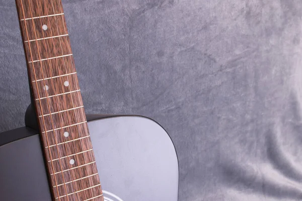 Stretched Strings Black Guitar Close Copy Space — Stock Fotó