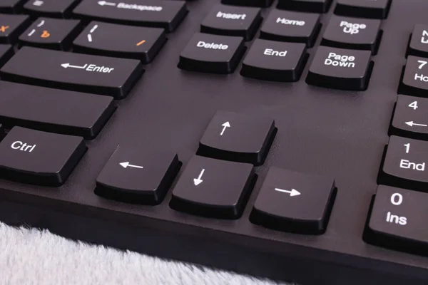 Tasten Auf Einer Schwarzen Tastatur Schließen Sonnenlicht — Stockfoto