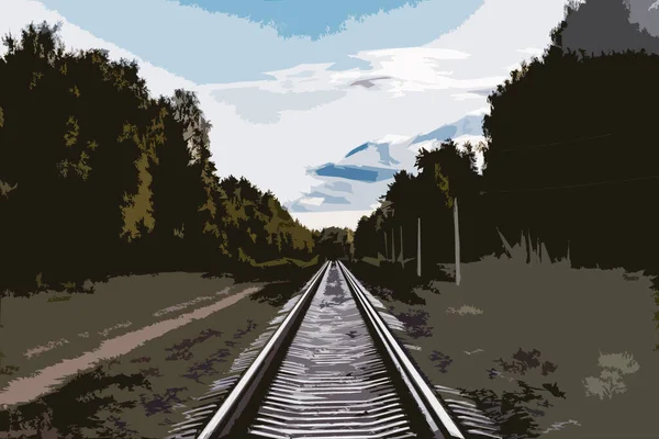 Ilustración Abstracta Las Vías Del Ferrocarril Bosque — Foto de Stock