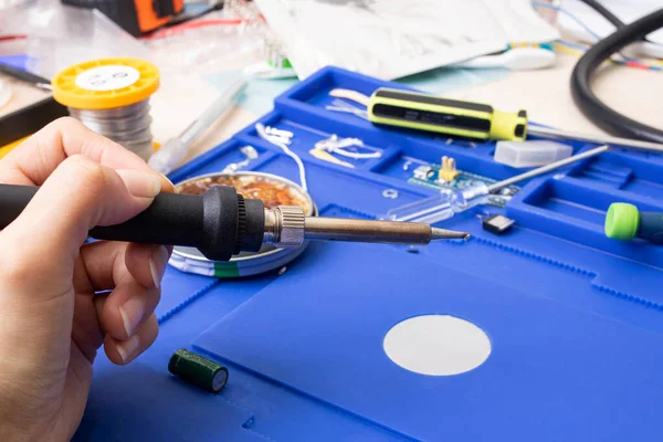 Soldering Iron Tip Yellow Rosin Close — Stock Photo, Image