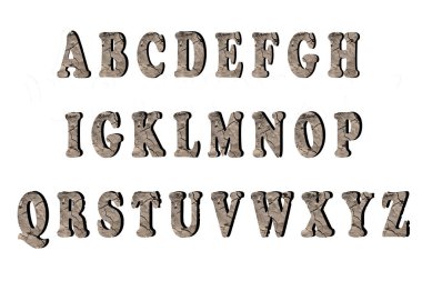 Beyaz zemin üzerinde çatlaklar olan İngilizce alfabe harfleri