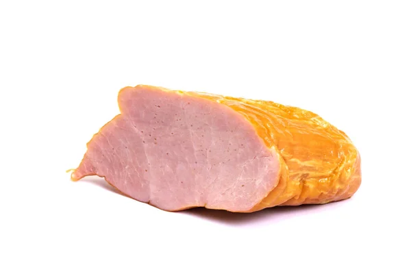Stück Geräuchertes Fleisch Isoliert Auf Weißem Hintergrund Nahaufnahme — Stockfoto