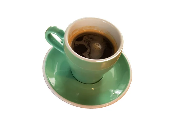 Groene Keramische Kop Koffie Geïsoleerd Witte Achtergrond Close — Stockfoto