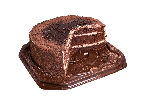 Schokoladenkuchen Isoliert Auf Weißem Hintergrund Nahaufnahme — Stockfoto