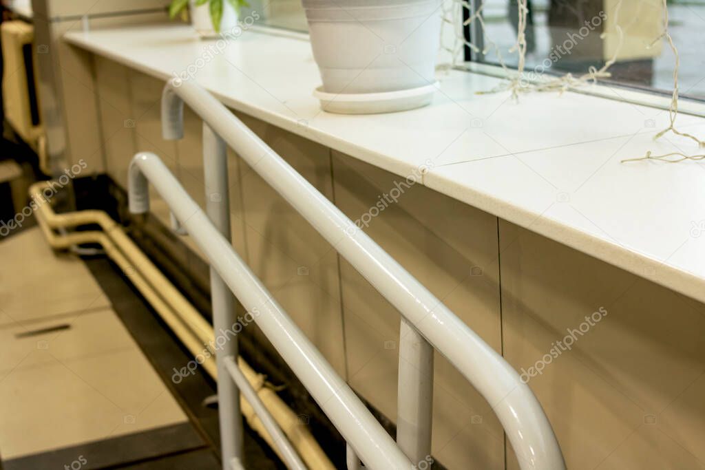 Window sill and railings in the lobby of the building