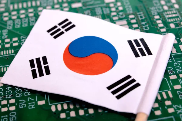 Korea Flagge Auf Grünem Platinenhintergrund Nahaufnahme — Stockfoto