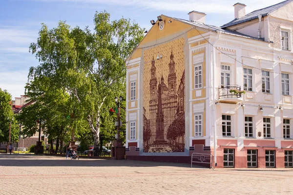 Belarus Polotsk Maio 2021 Parede Construção Com Pintura Perto — Fotografia de Stock