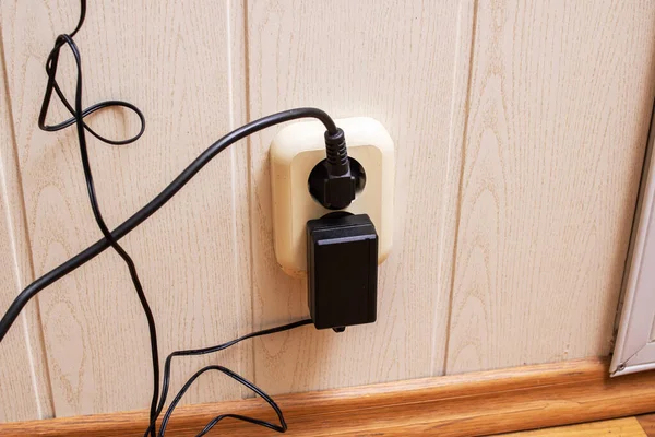 Electrical Wires Socket White Wall Close — 图库照片