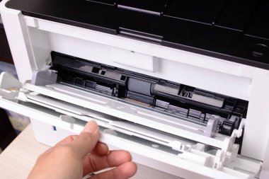 Gri ve siyah yazıcı tarayıcısı kapat, makro fotoğraf