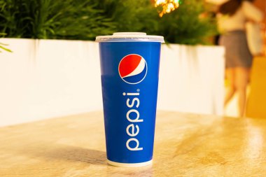 BELARUS, NOVOPOLOTSK - 02 JULE, 2021: Pepsi Blue Paper Cup