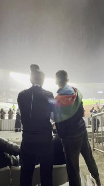 Bakü, Azerbaycan - 12.11.24: Stadyum adını Tofig Bahramov 'dan almıştır. UEFA Avrupa Ligi Ajax - Qarabag FK maçı. Imaret Azerbaycan Kulübü.