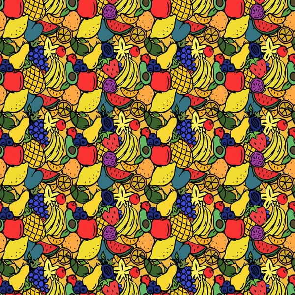 Απρόσκοπτα Χρωματιστά Φρούτα Μοτίβο Doodle Εικονογράφηση Μπανάνα Ανανά Μήλο Κεράσι — Φωτογραφία Αρχείου