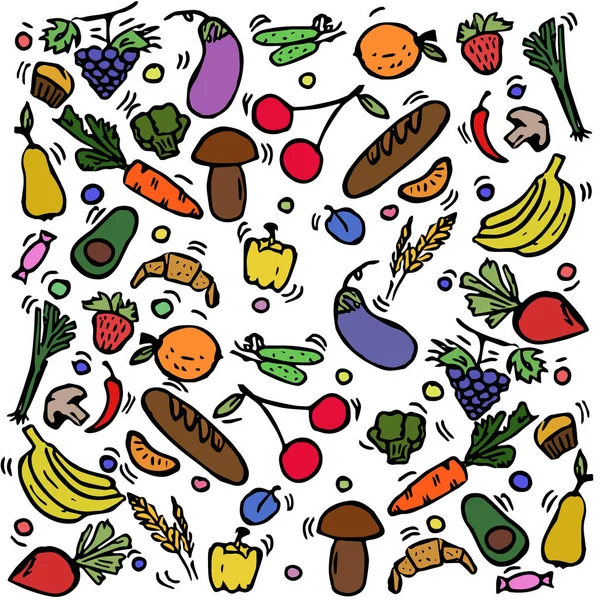 Farbige Set Symbole Mit Gemüse Gekritzelte Illustration Mit Gemüse Symbolen — Stockfoto