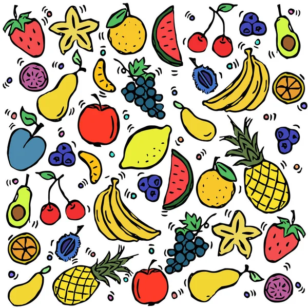 Set Colored Icons Fruits Doodle Illustration Fruits Icons White Background — Stock Photo, Image