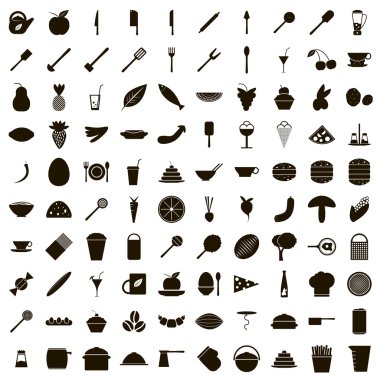 100 gıda Icons set, basit tarzı