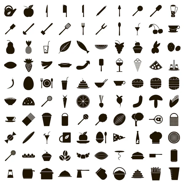 100 voedsel iconen set, eenvoudige stijl — Stockvector