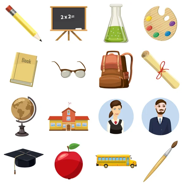 School icons set, cartoon style — Stock Vector