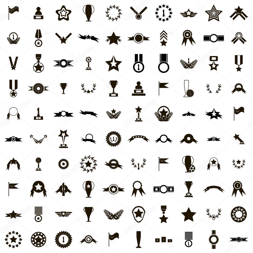 100 Awards icons set, simple style
