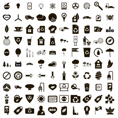 100 Eko Icons set, basit tarzı