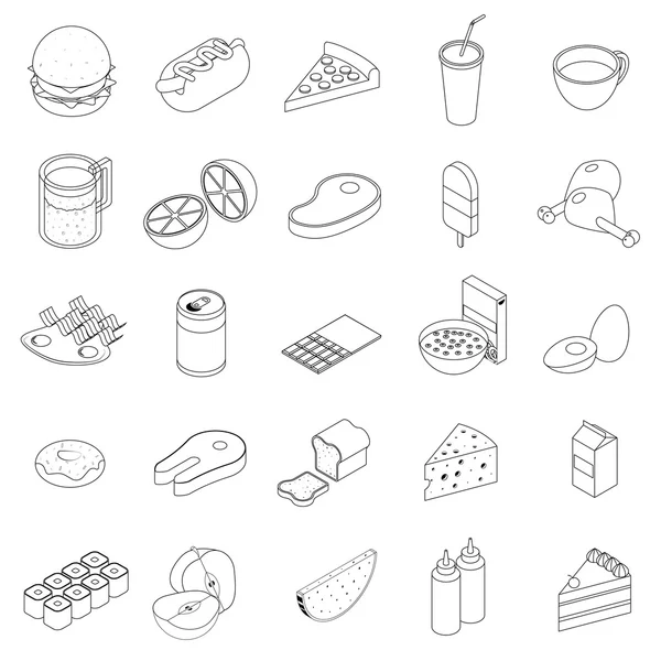Набор пищевых иконок, изометрический 3d стиль — стоковый вектор